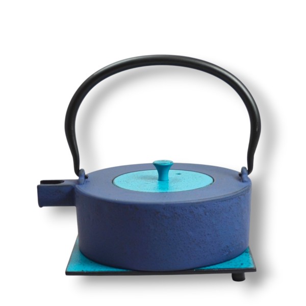 Gusseisen Teekanne HeiNa 0,8 Liter blau und hellblau